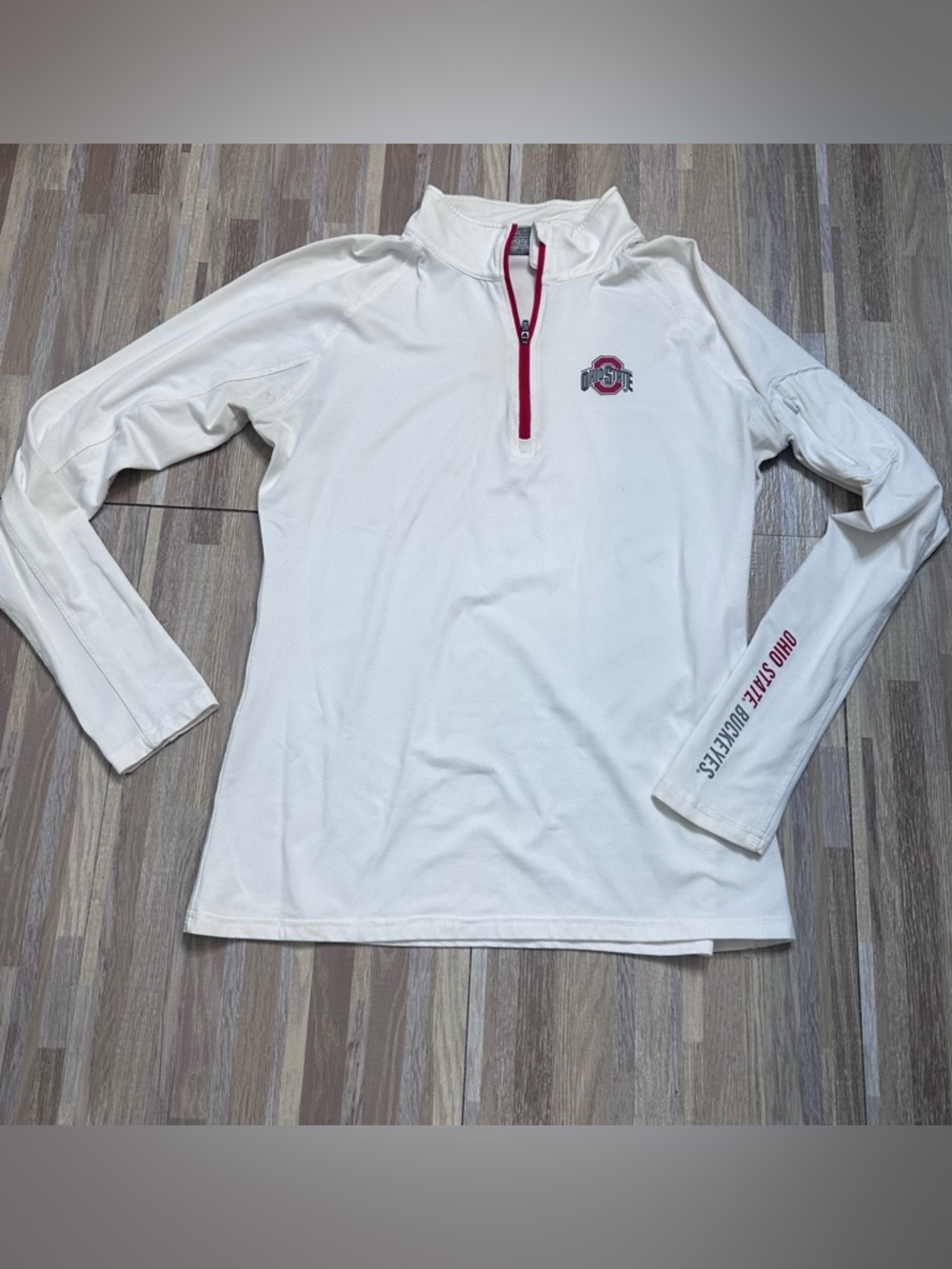 The Ohio State Buckeyes White 1/4 Zip Pullover with Red Accents Women’s Size XL
